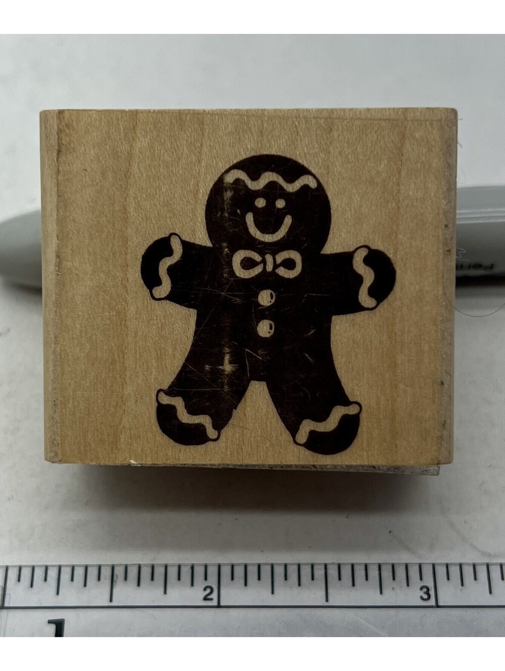 Vintage Gingerbread Man Christmas Wood Mounted Rubber Stamp 2in